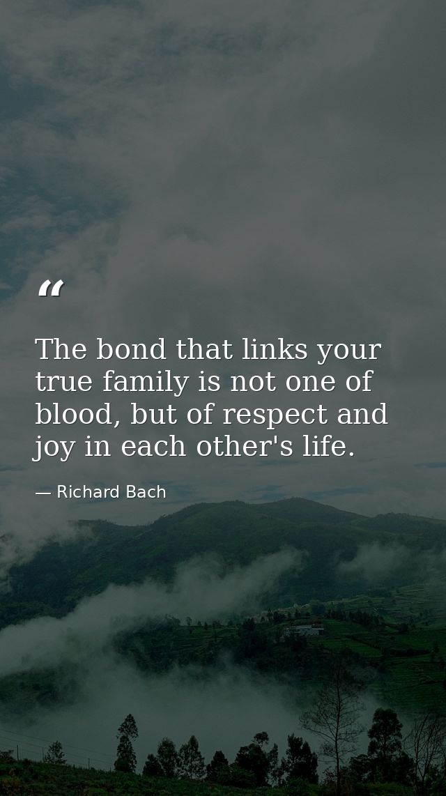 The bond that links your true family is not one of blood, but of respect and joy in each other's life. — Richard Bach