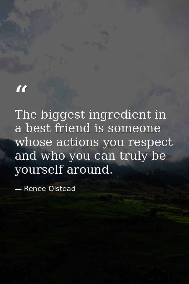 The biggest ingredient in a best friend is someone whose actions you respect and who you can truly be yourself around. — Renee Olstead