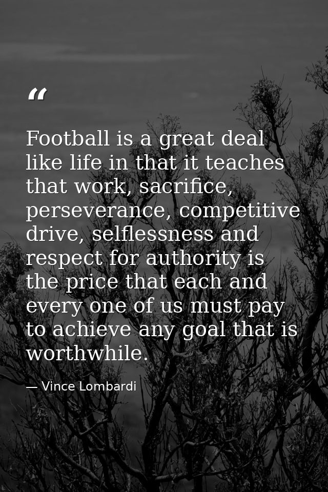 Football is a great deal like life in that it teaches that work, sacrifice, perseverance, competitive drive, selflessnes — Vince Lombardi