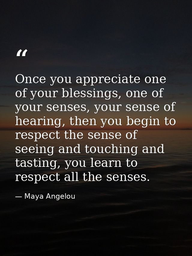 Once you appreciate one of your blessings, one of your senses, your sense of hearing, then you begin to respect the sens — Maya Angelou