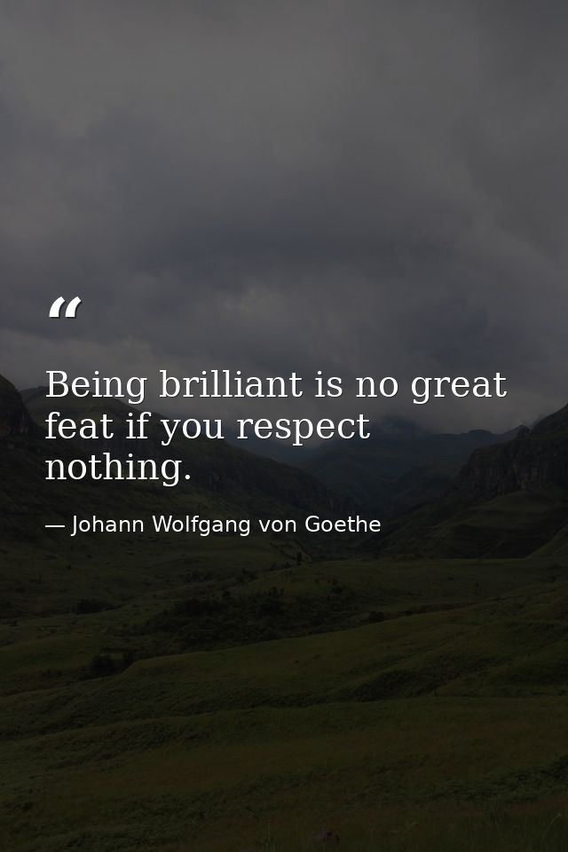 Being brilliant is no great feat if you respect nothing. — Johann Wolfgang von Goethe