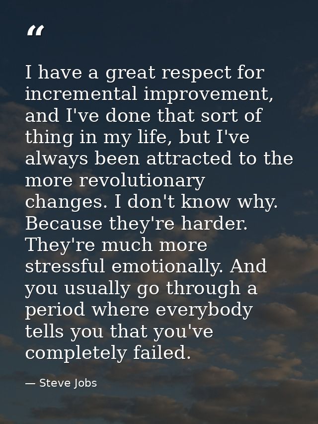 I have a great respect for incremental improvement, and I've done that sort of thing in my life, but I've always been at — Steve Jobs