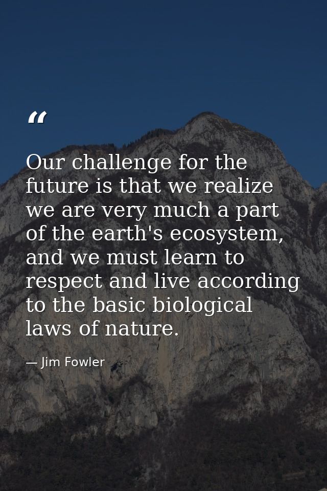 Our challenge for the future is that we realize we are very much a part of the earth's ecosystem, and we must learn to r — Jim Fowler