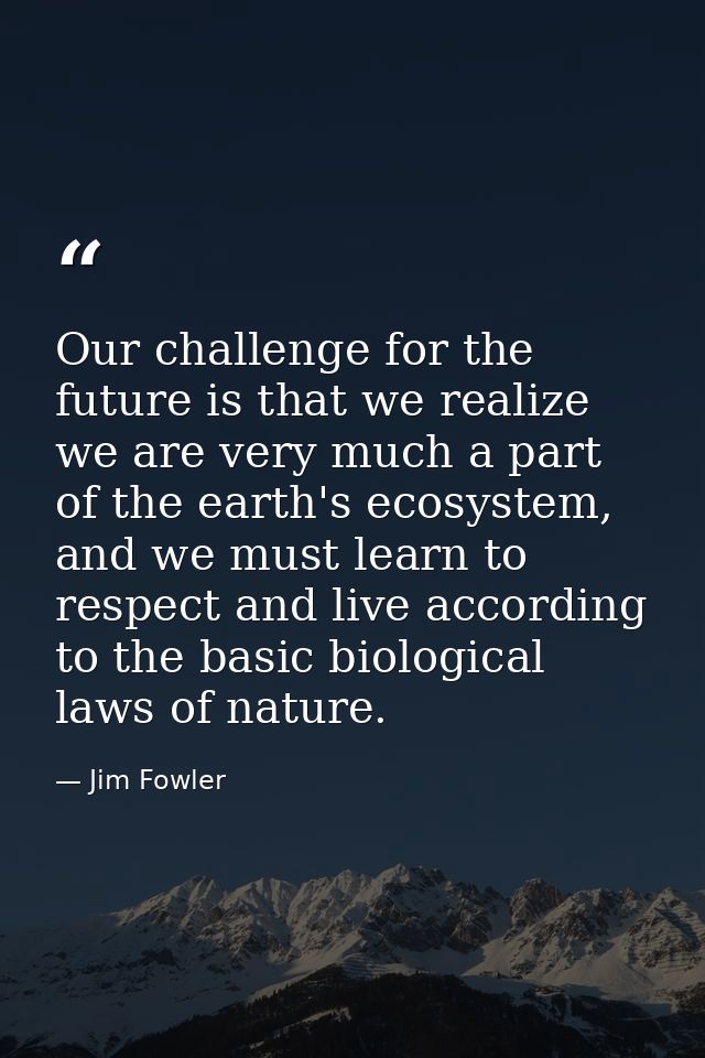 Our challenge for the future is that we realize we are very much a part of the earth's ecosystem, and we must learn to r — Jim Fowler