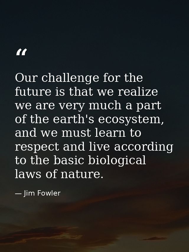 Our challenge for the future is that we realize we are very much a part of the earth's ecosystem, and we must learn to r — Jim Fowler