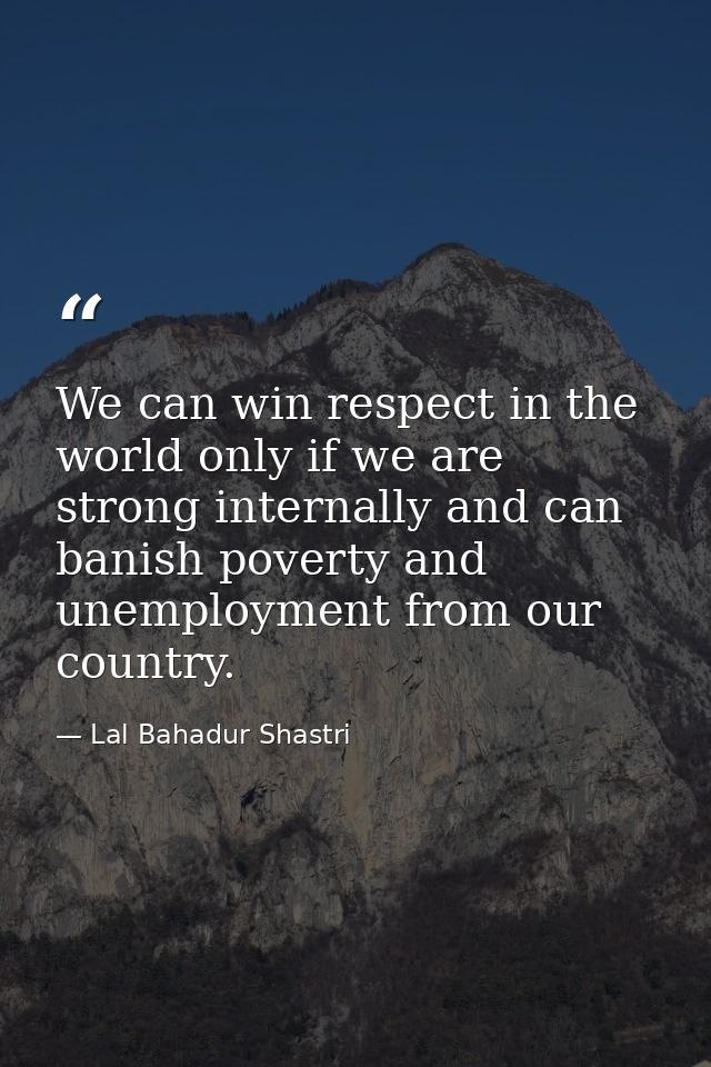 We can win respect in the world only if we are strong internally and can banish poverty and unemployment from our countr — Lal Bahadur Shastri