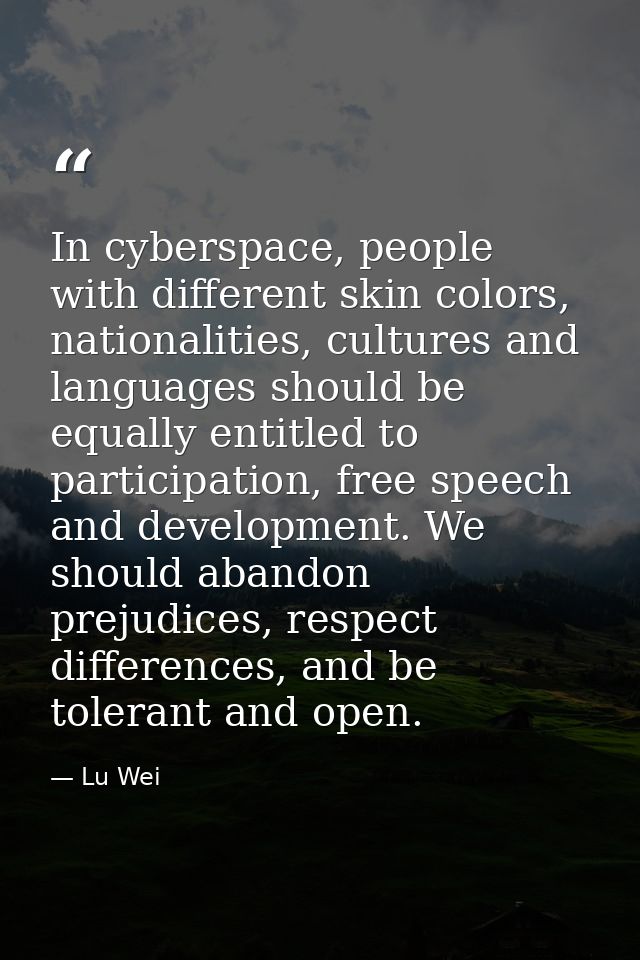In cyberspace, people with different skin colors, nationalities, cultures and languages should be equally entitled to pa — Lu Wei