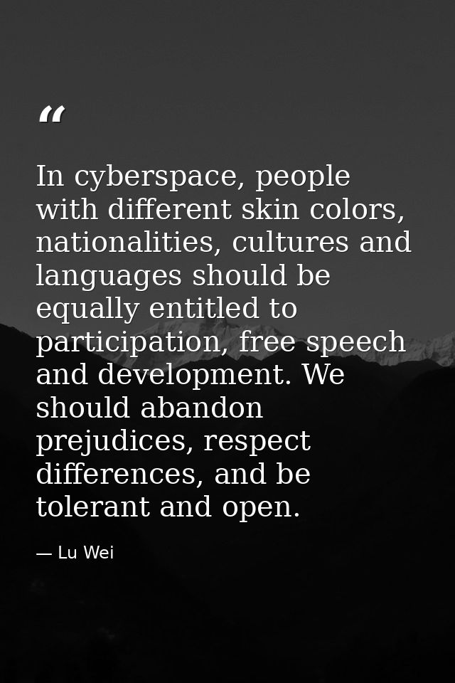 In cyberspace, people with different skin colors, nationalities, cultures and languages should be equally entitled to pa — Lu Wei