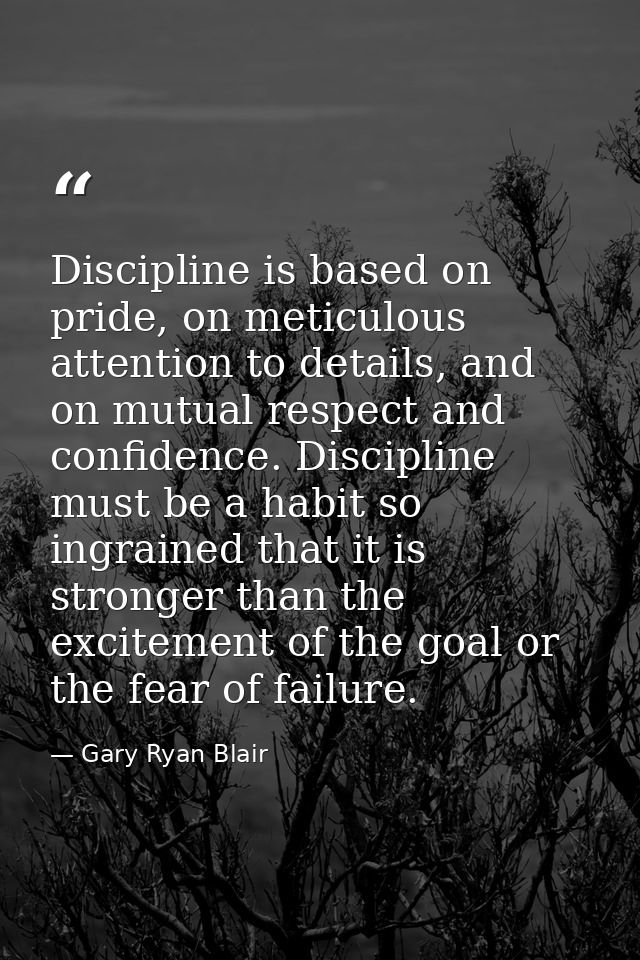 Discipline is based on pride, on meticulous attention to details, and on mutual respect and confidence. Discipline must  — Gary Ryan Blair