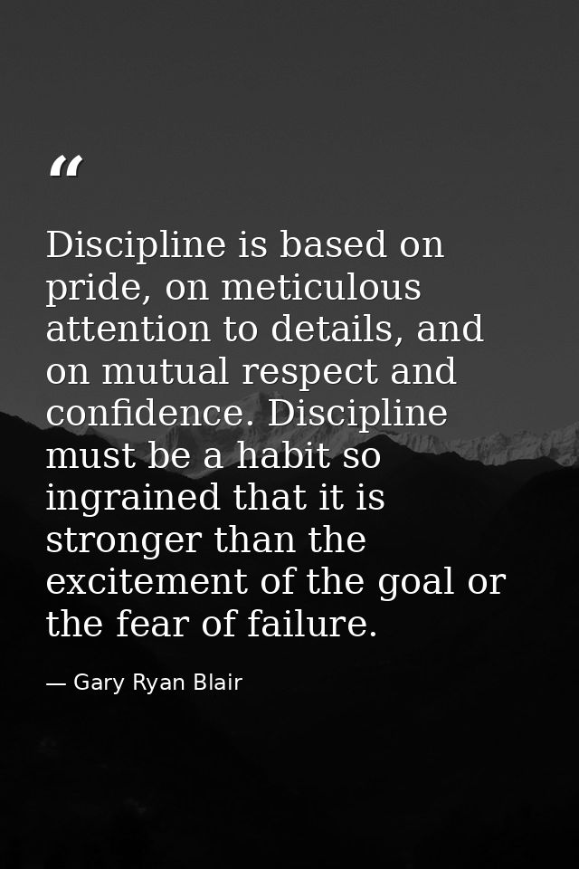 Discipline is based on pride, on meticulous attention to details, and on mutual respect and confidence. Discipline must  — Gary Ryan Blair