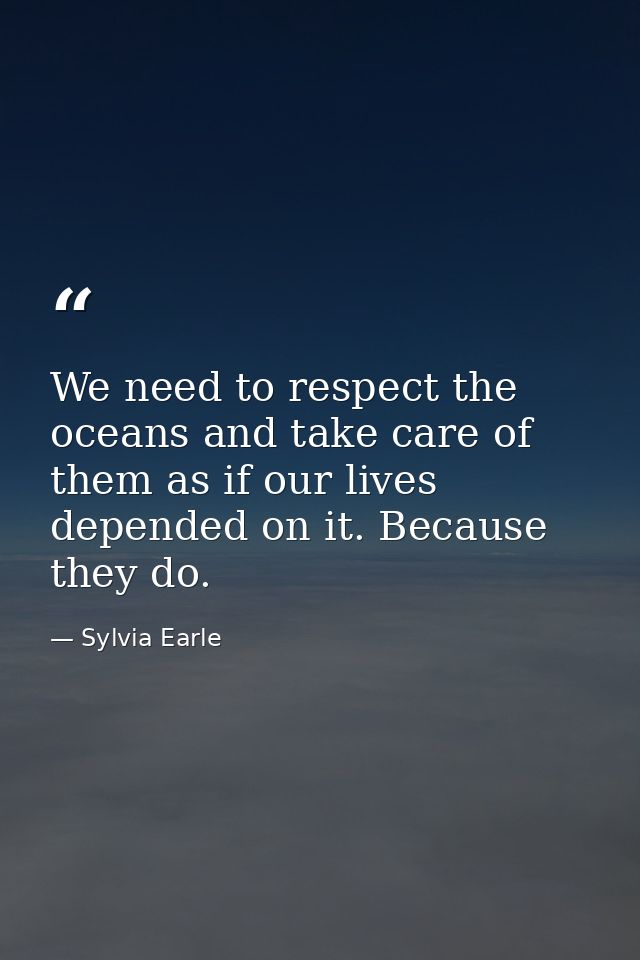 We need to respect the oceans and take care of them as if our lives depended on it. Because they do. — Sylvia Earle