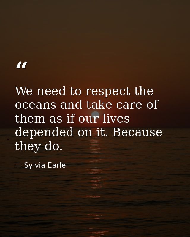 We need to respect the oceans and take care of them as if our lives depended on it. Because they do. — Sylvia Earle