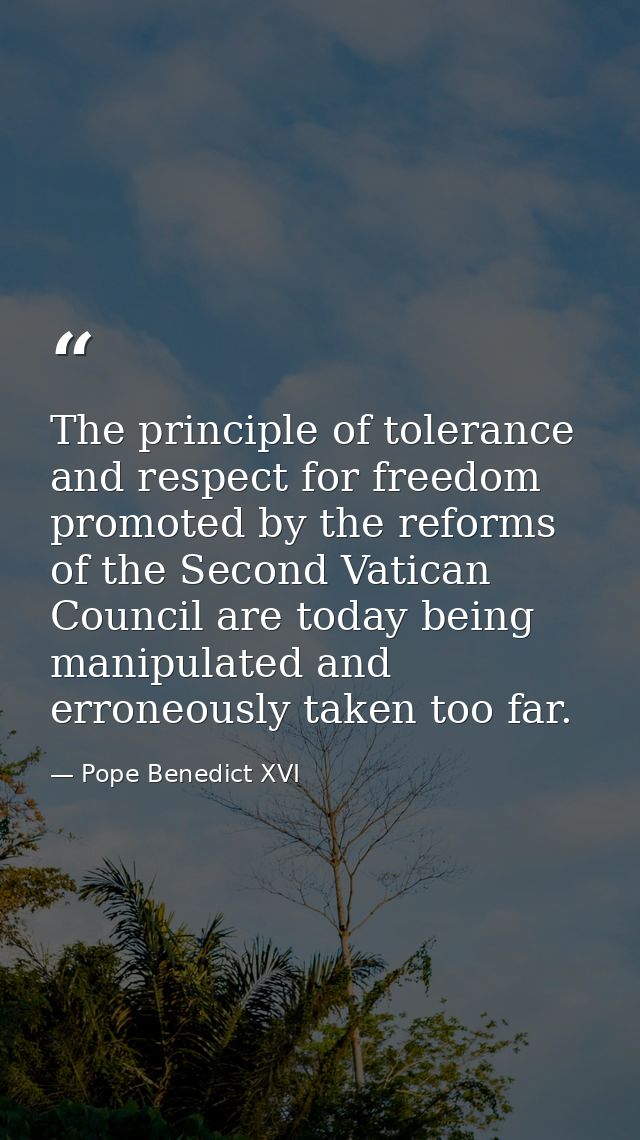 The principle of tolerance and respect for freedom promoted by the reforms of the Second Vatican Council are today being — Pope Benedict XVI