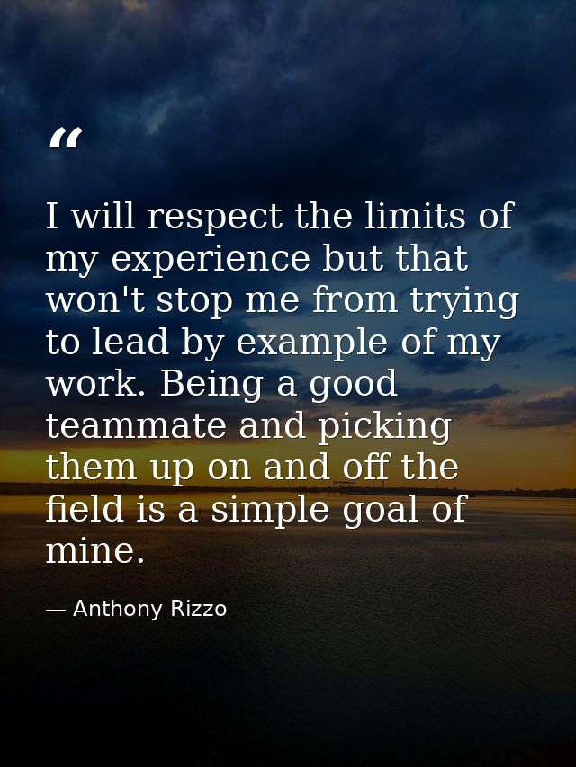 I will respect the limits of my experience but that won't stop me from trying to lead by example of my work. Being a goo — Anthony Rizzo