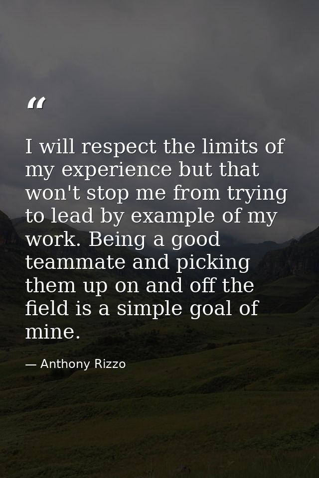 I will respect the limits of my experience but that won't stop me from trying to lead by example of my work. Being a goo — Anthony Rizzo