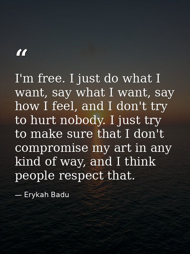 I'm free. I just do what I want, say what I want, say how I feel, and I don't try to hurt nobody. I just try to make sur — Erykah Badu