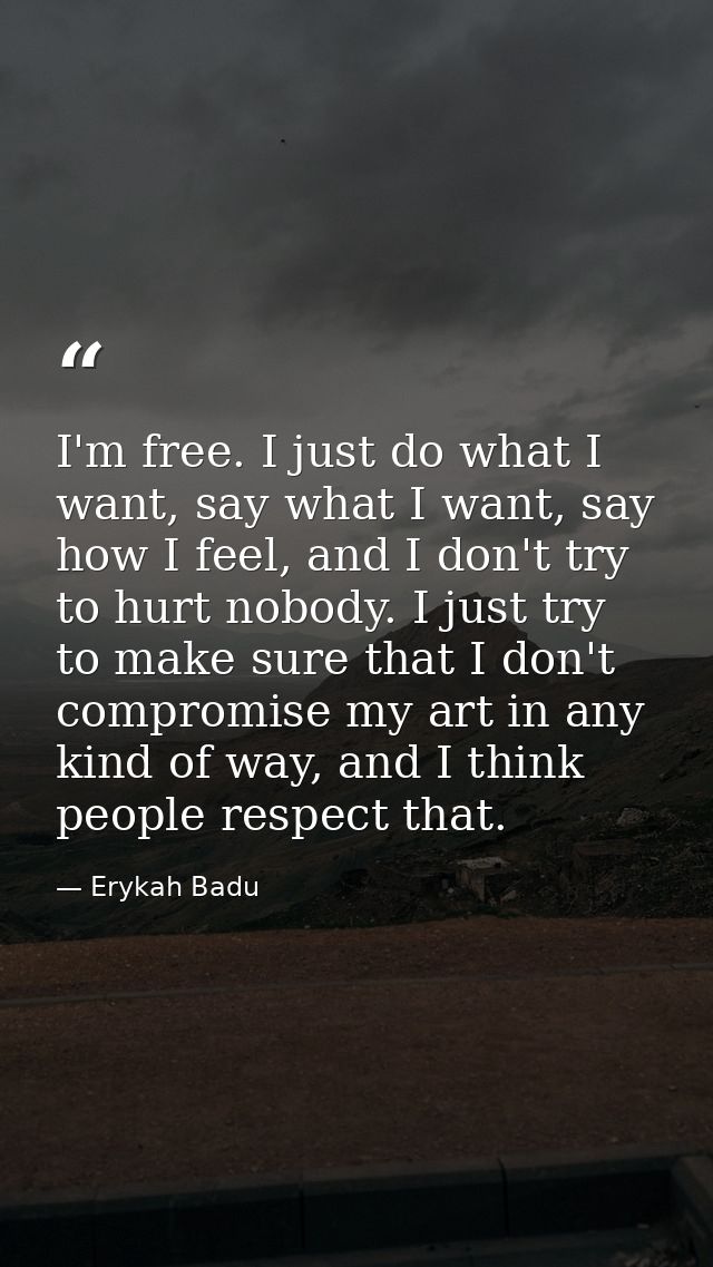 I'm free. I just do what I want, say what I want, say how I feel, and I don't try to hurt nobody. I just try to make sur — Erykah Badu