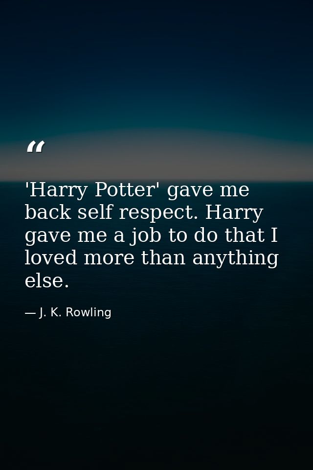 'Harry Potter' gave me back self respect. Harry gave me a job to do that I loved more than anything else. — J. K. Rowling