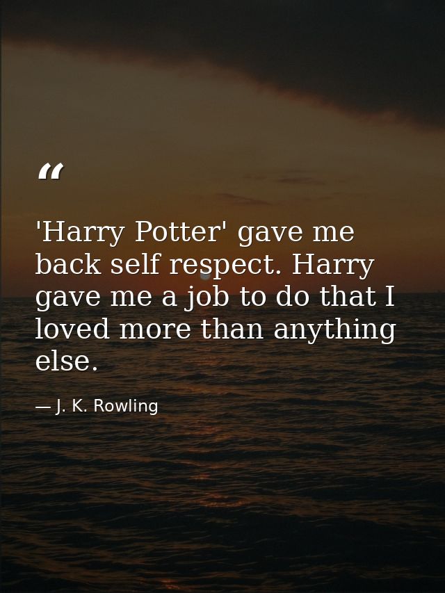 'Harry Potter' gave me back self respect. Harry gave me a job to do that I loved more than anything else. — J. K. Rowling