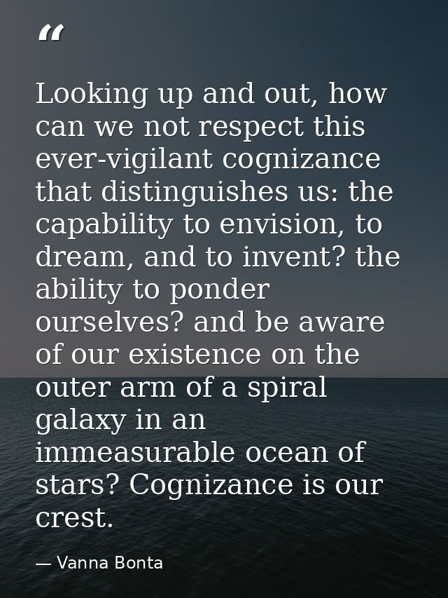 Looking up and out, how can we not respect this ever-vigilant cognizance that distinguishes us: the capability to envisi — Vanna Bonta