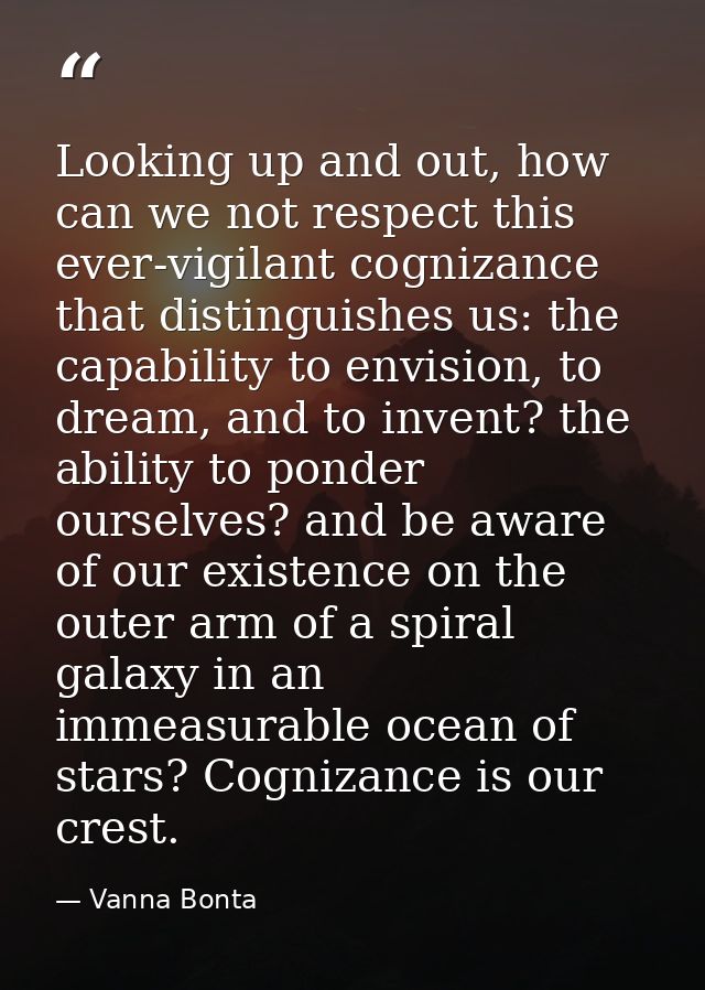Looking up and out, how can we not respect this ever-vigilant cognizance that distinguishes us: the capability to envisi — Vanna Bonta