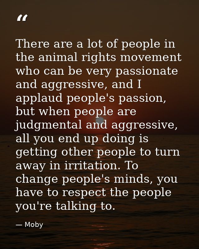 There are a lot of people in the animal rights movement who can be very passionate and aggressive, and I applaud people' — Moby