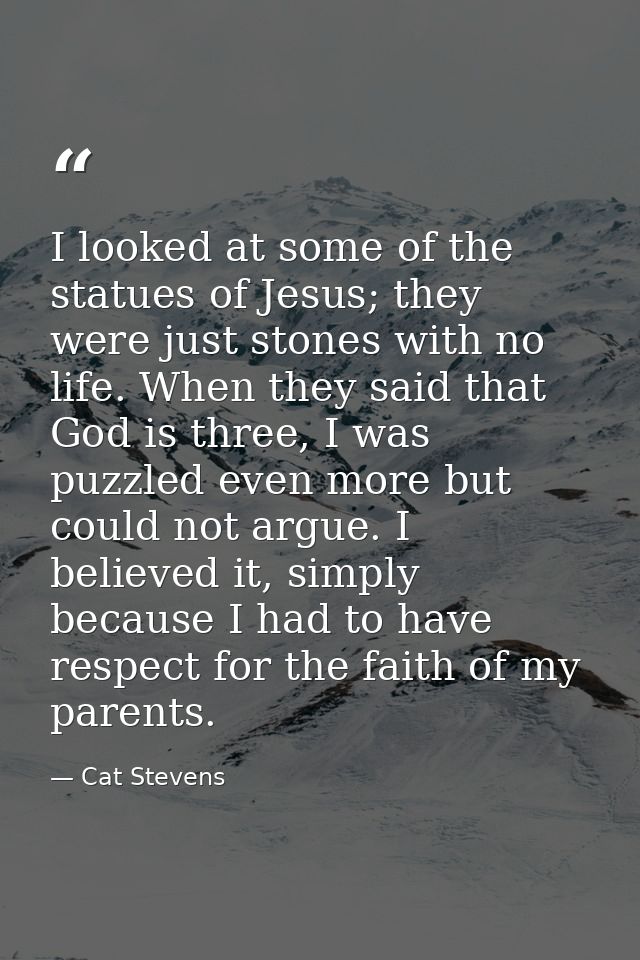 I looked at some of the statues of Jesus; they were just stones with no life. When they said that God is three, I was pu — Cat Stevens