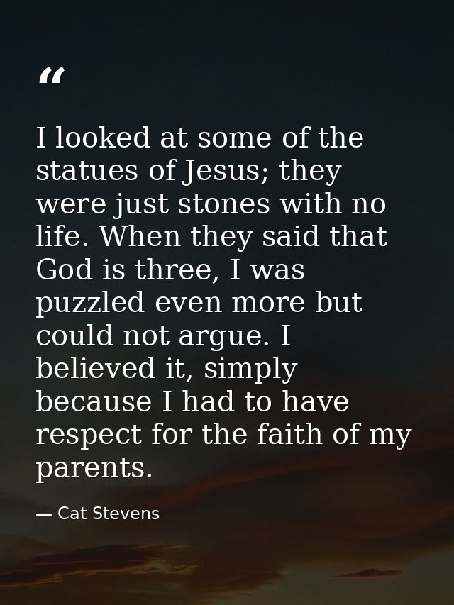 I looked at some of the statues of Jesus; they were just stones with no life. When they said that God is three, I was pu — Cat Stevens
