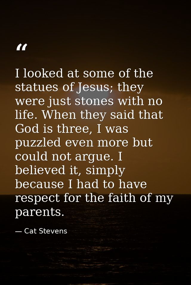 I looked at some of the statues of Jesus; they were just stones with no life. When they said that God is three, I was pu — Cat Stevens