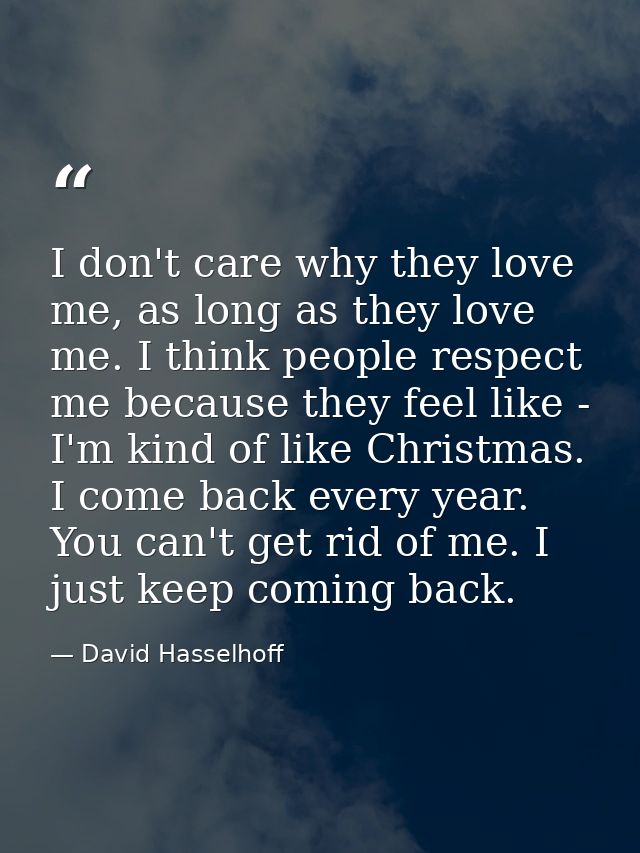 I don't care why they love me, as long as they love me. I think people respect me because they feel like - I'm kind of l — David Hasselhoff