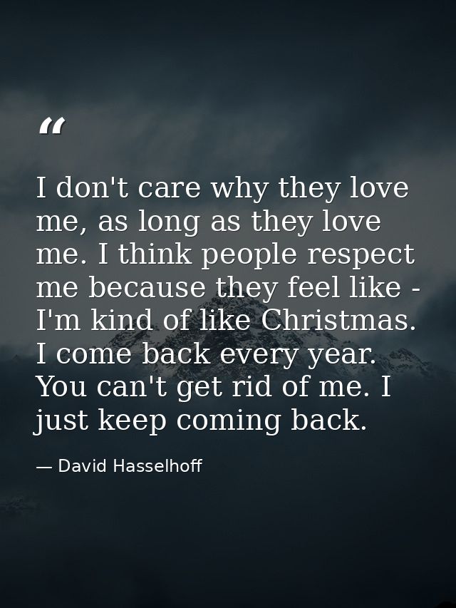 I don't care why they love me, as long as they love me. I think people respect me because they feel like - I'm kind of l — David Hasselhoff