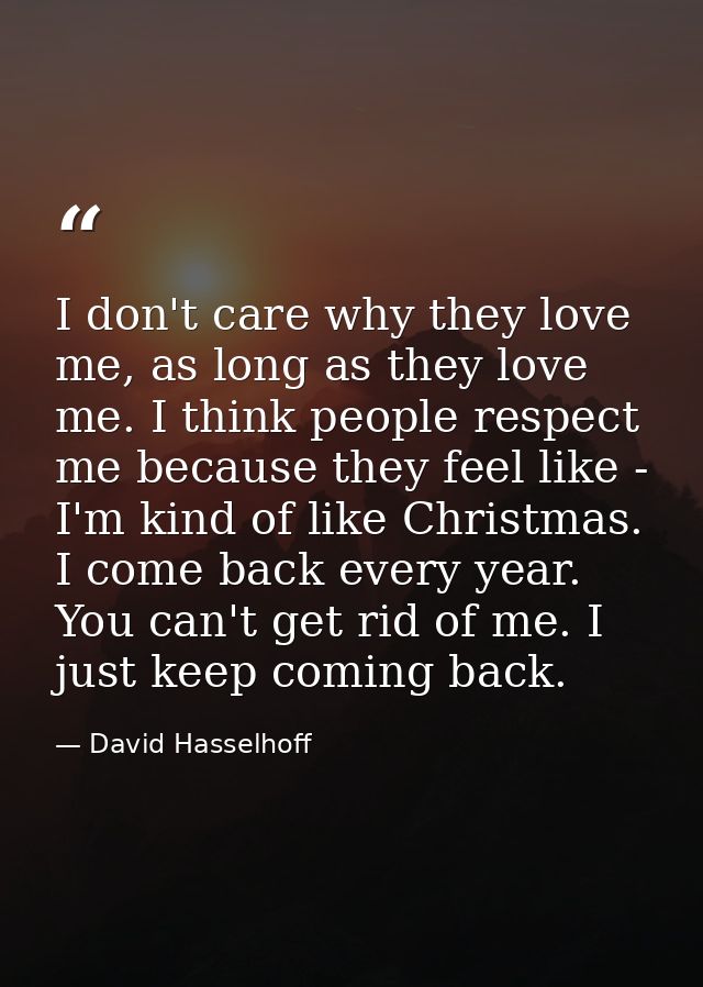 I don't care why they love me, as long as they love me. I think people respect me because they feel like - I'm kind of l — David Hasselhoff