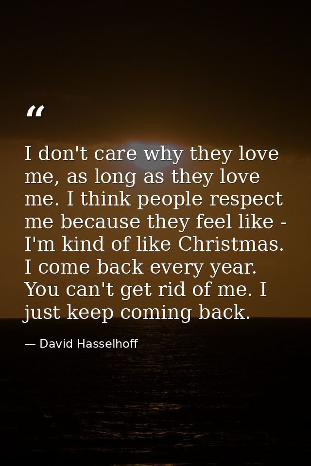 I don't care why they love me, as long as they love me. I think people respect me because they feel like - I'm kind of l — David Hasselhoff