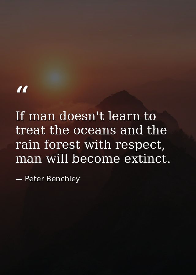If man doesn't learn to treat the oceans and the rain forest with respect, man will become extinct. — Peter Benchley