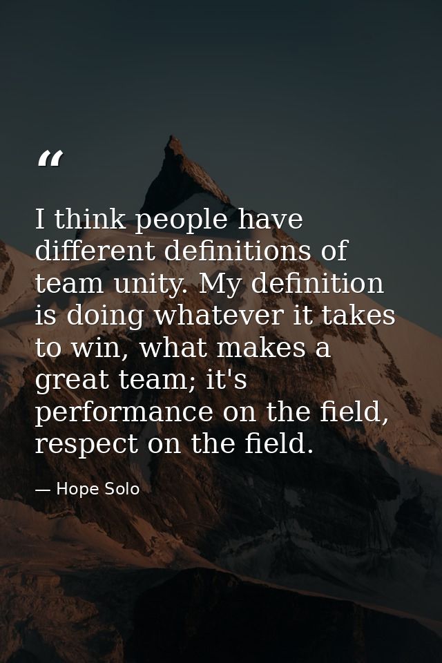 I think people have different definitions of team unity. My definition is doing whatever it takes to win, what makes a g — Hope Solo