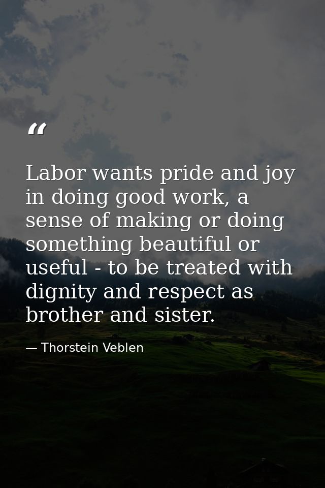 Labor wants pride and joy in doing good work, a sense of making or doing something beautiful or useful - to be treated w — Thorstein Veblen