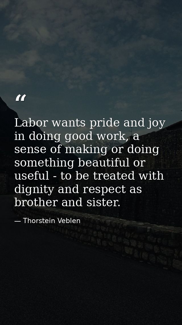 Labor wants pride and joy in doing good work, a sense of making or doing something beautiful or useful - to be treated w — Thorstein Veblen