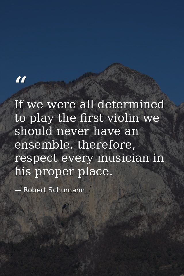 If we were all determined to play the first violin we should never have an ensemble. therefore, respect every musician i — Robert Schumann