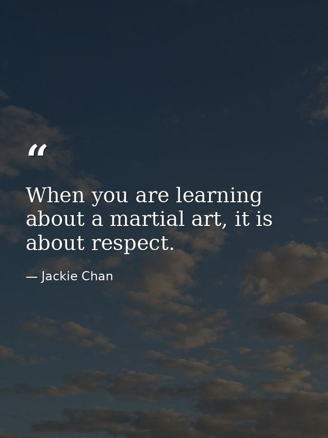 When you are learning about a martial art, it is about respect. — Jackie Chan