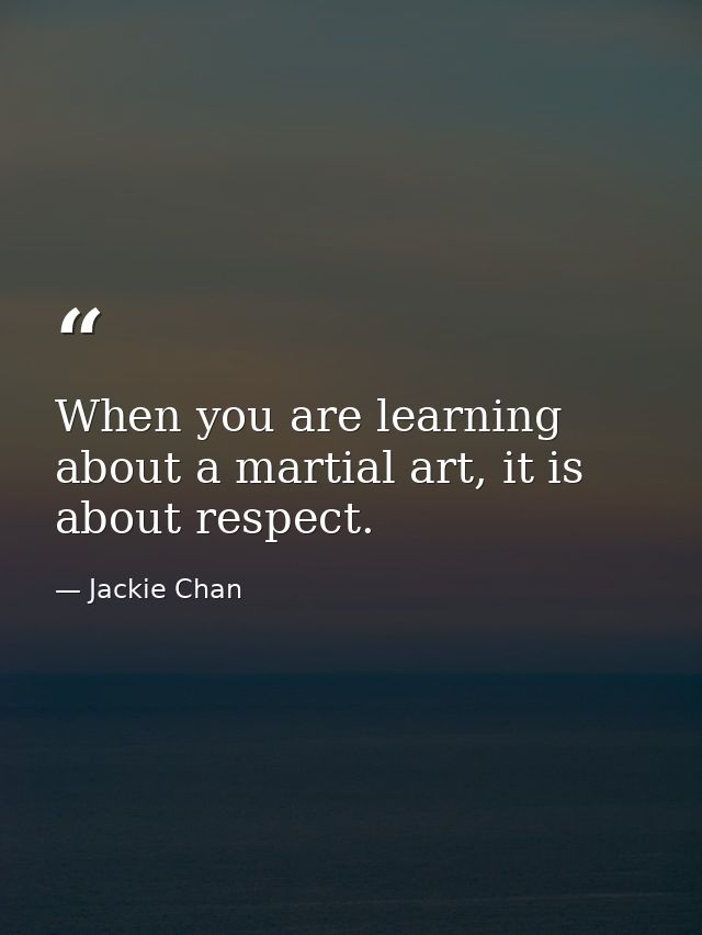 When you are learning about a martial art, it is about respect. — Jackie Chan