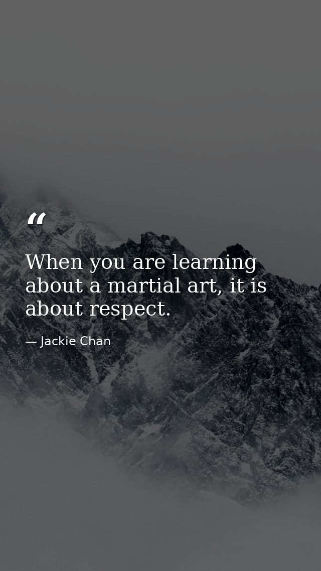 When you are learning about a martial art, it is about respect. — Jackie Chan