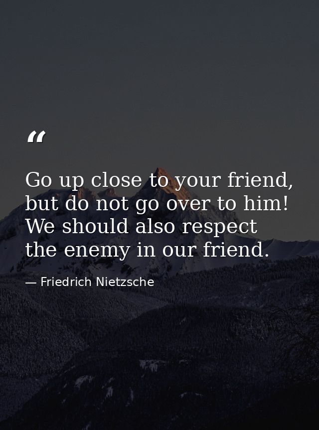 Go up close to your friend, but do not go over to him! We should also respect the enemy in our friend. — Friedrich Nietzsche