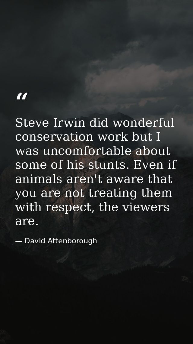 Steve Irwin did wonderful conservation work but I was uncomfortable about some of his stunts. Even if animals aren't awa — David Attenborough