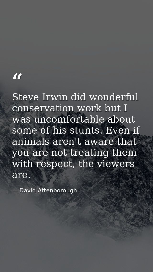 Steve Irwin did wonderful conservation work but I was uncomfortable about some of his stunts. Even if animals aren't awa — David Attenborough
