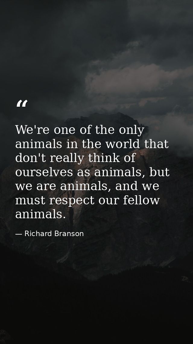 We're one of the only animals in the world that don't really think of ourselves as animals, but we are animals, and we m — Richard Branson
