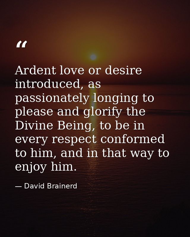 Ardent love or desire introduced, as passionately longing to please and glorify the Divine Being, to be in every respect — David Brainerd