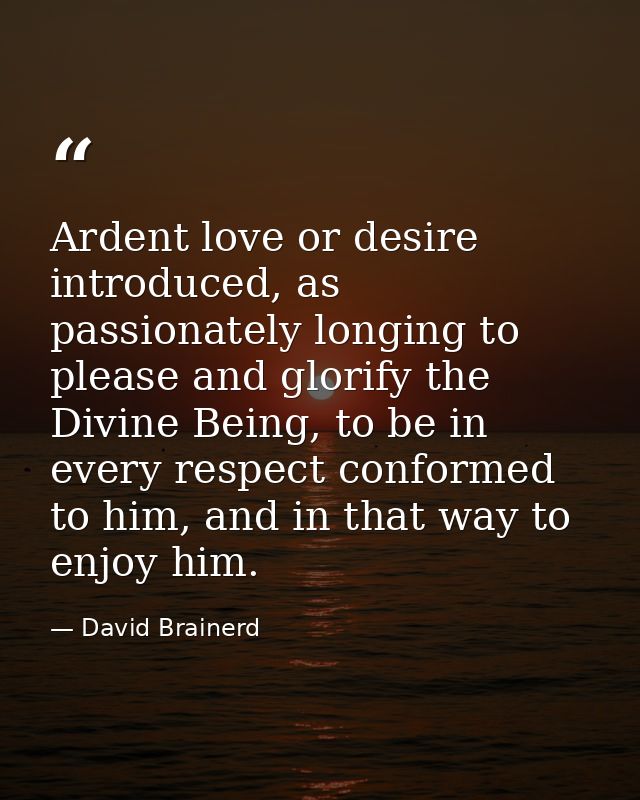 Ardent love or desire introduced, as passionately longing to please and glorify the Divine Being, to be in every respect — David Brainerd