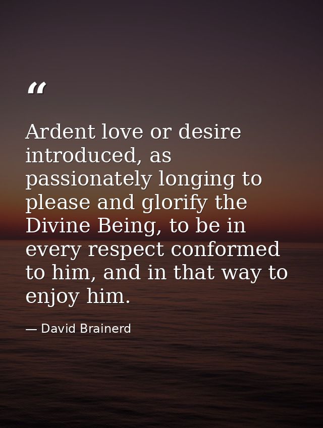 Ardent love or desire introduced, as passionately longing to please and glorify the Divine Being, to be in every respect — David Brainerd