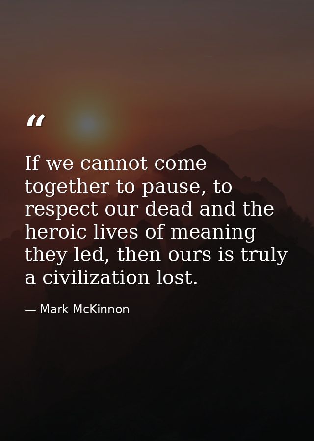 If we cannot come together to pause, to respect our dead and the heroic lives of meaning they led, then ours is truly a  — Mark McKinnon