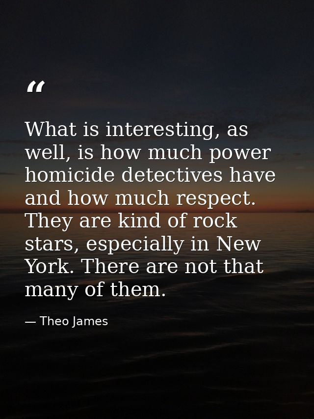 What is interesting, as well, is how much power homicide detectives have and how much respect. They are kind of rock sta — Theo James